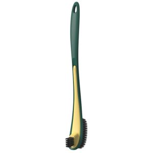 Double-sided Soft Hair Toilet Brush Toilet Long Handle Cleaning Brush (Dark Green)