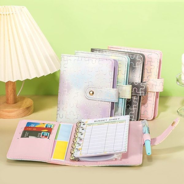 A7 Puzzle Pattern Hand Account Notebook Pocket Diary Book Loose-Leaf Cash Budget Book Only Shell Pink Yellow Blue - Image 2