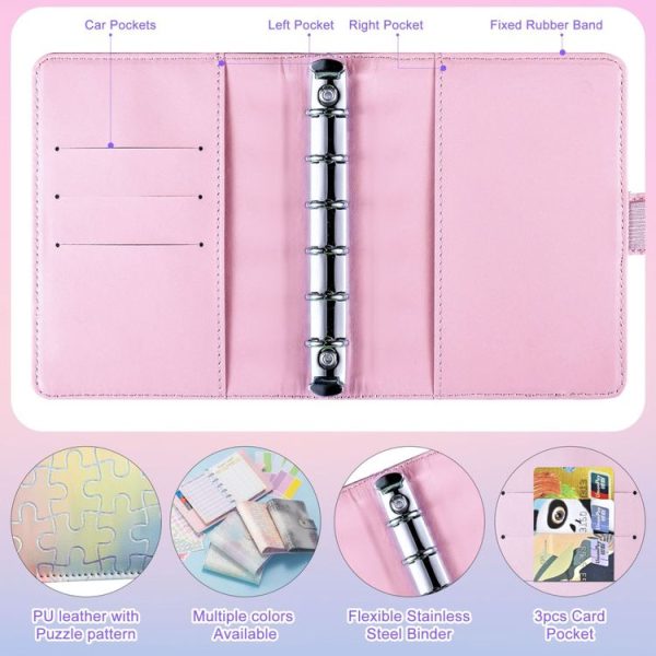 A7 Puzzle Pattern Hand Account Notebook Pocket Diary Book Loose-Leaf Cash Budget Book Only Shell Pink Yellow Blue - Image 4
