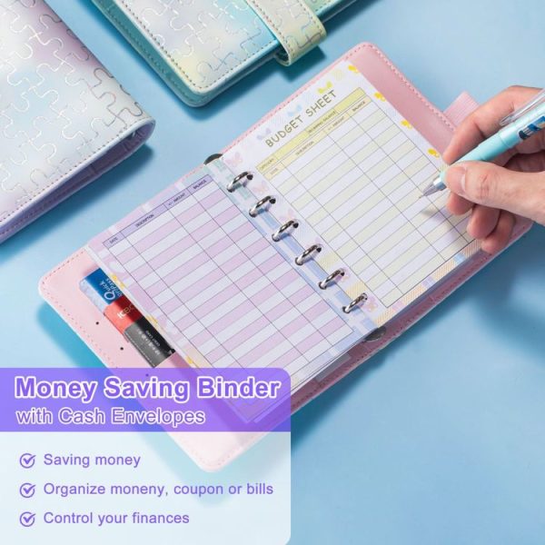 A7 Puzzle Pattern Hand Account Notebook Pocket Diary Book Loose-Leaf Cash Budget Book Only Shell Pink Yellow Blue - Image 5