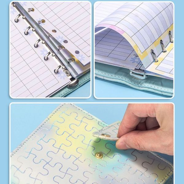 A7 Puzzle Pattern Hand Account Notebook Pocket Diary Book Loose-Leaf Cash Budget Book Only Shell Pink Yellow Blue - Image 6