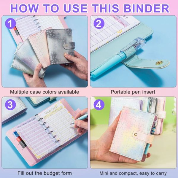 A7 Puzzle Pattern Hand Account Notebook Pocket Diary Book Loose-Leaf Cash Budget Book Only Shell Pink Yellow Blue - Image 8