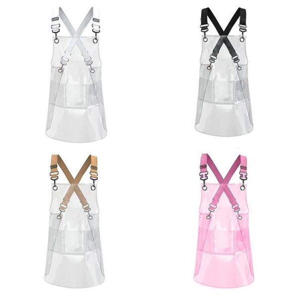30 Silk Short 60cm Transparent TPU Apron Solid Color Webbing Adjustable Work Apron (Transparent + White Webbing) - Image 2