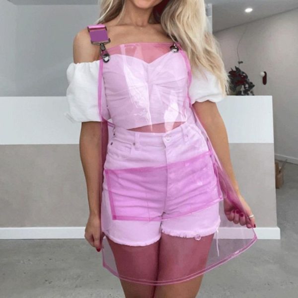 30 Silk Short 60cm Transparent TPU Apron Solid Color Webbing Adjustable Work Apron (Transparent + White Webbing) - Image 7