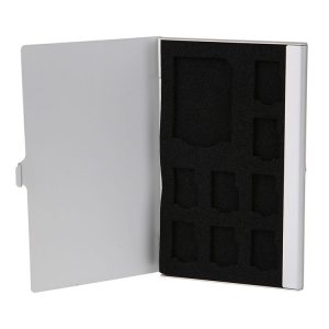 1SD+ 8TF Aluminum Micro SD Cards Holder Pin Storage Box 9 solts for SD / SIM / TF Memory Card (Silver)