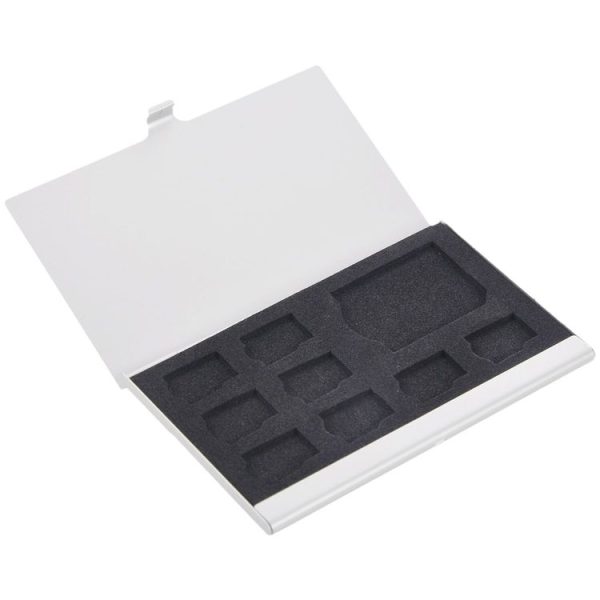 1SD+ 8TF Aluminum Micro SD Cards Holder Pin Storage Box 9 solts for SD / SIM / TF Memory Card (Silver) - Image 3