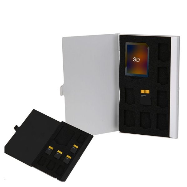 1SD+ 8TF Aluminum Micro SD Cards Holder Pin Storage Box 9 solts for SD / SIM / TF Memory Card (Silver) - Image 5