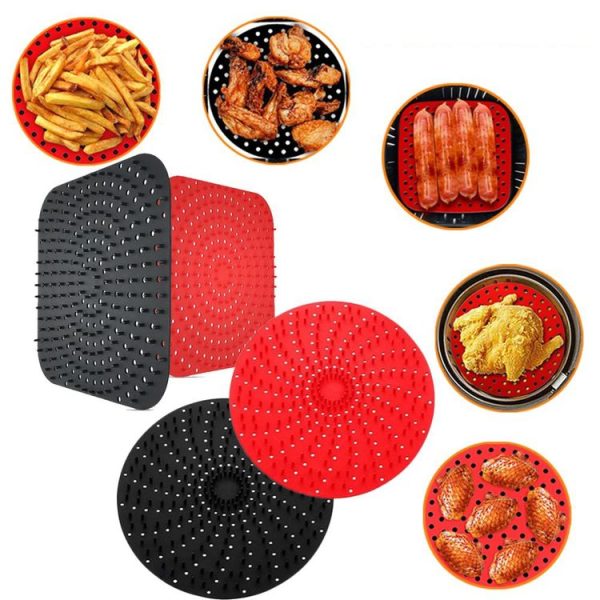 Air Fryer Reusable Silicone Liner Mat Non-Stick Steamer Pad Kitchen Accessories Round 20cm Black - Image 2