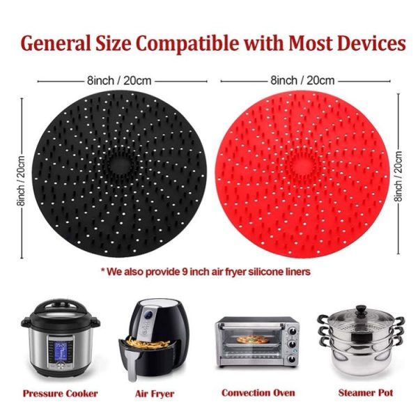 Air Fryer Reusable Silicone Liner Mat Non-Stick Steamer Pad Kitchen Accessories Round 20cm Black - Image 3