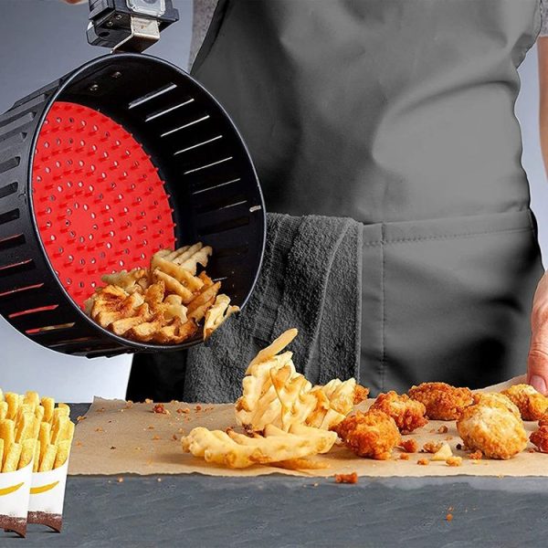 Air Fryer Reusable Silicone Liner Mat Non-Stick Steamer Pad Kitchen Accessories Round 20cm Black - Image 8