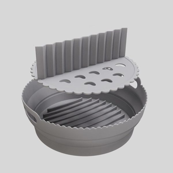 Round 2 Layer Air Fryer Silicone Basket Reusable Foldabl Air Fryer Mold Liner Tray (Gray)
