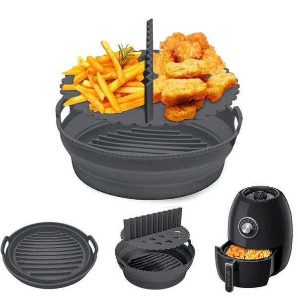 Round 2 Layer Air Fryer Silicone Basket Reusable Foldabl Air Fryer Mold Liner Tray (Gray) - Image 2