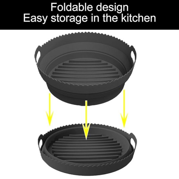 Round 2 Layer Air Fryer Silicone Basket Reusable Foldabl Air Fryer Mold Liner Tray (Gray) - Image 4