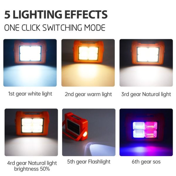 Solar Flood Light Portable Flashlight Emergency Work Light (Orange) - Image 3