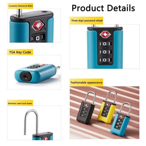 TSA Customs Code Lock Travel Luggage Lock Mini Contrast Color Design Combination Padlock (Light Green) - Image 5