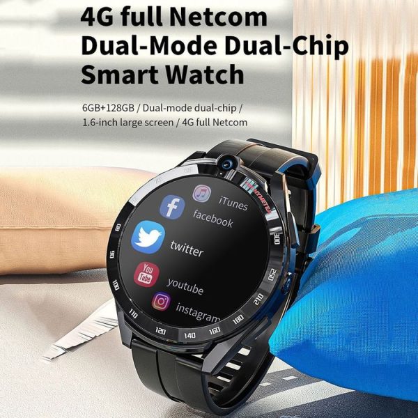 LOKMAT 1.6-Inch Dual-Camera 4G Full Netcom Dual-Mode Dual-Chip Smart Watch, Spec: Charger+Brown Leather - Image 2