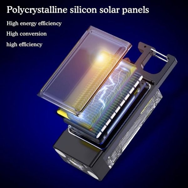 Outdoor Camping Multifunctional Solar Highlighted Mini Keychain Light (Black) - Image 7