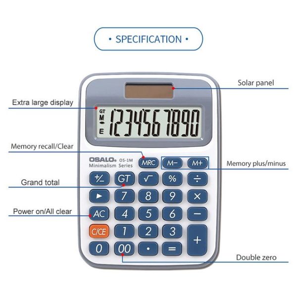 OSALO 10-digit LCD Screen Solar Dual Power Supply Desktop Calculator Mini Student Calculator - Image 5