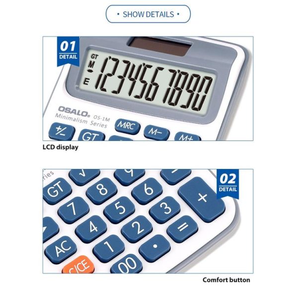 OSALO 10-digit LCD Screen Solar Dual Power Supply Desktop Calculator Mini Student Calculator - Image 6