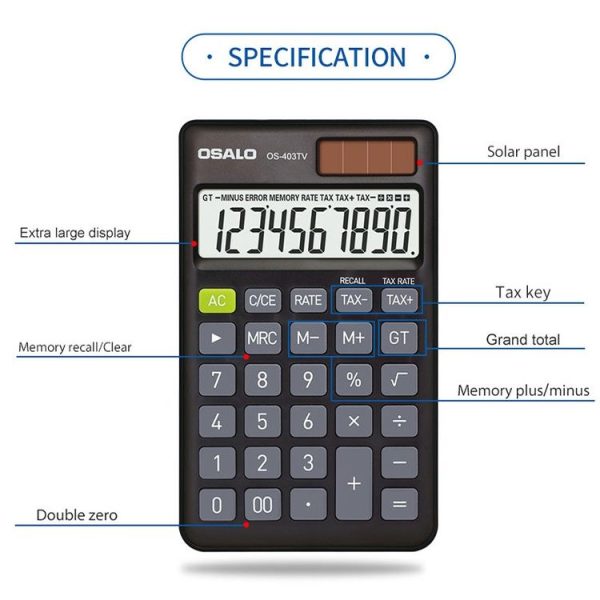 OSALO OS-403TV 10-digit LCD Screen Solar Dual Power Supply Mini Student Desktop Calculator - Image 5