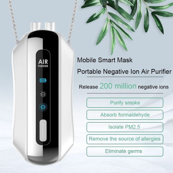 Portable Negative Ion Air Purifier Home Hanging Neck Purifier, Style: Chain Style (White) - Image 3