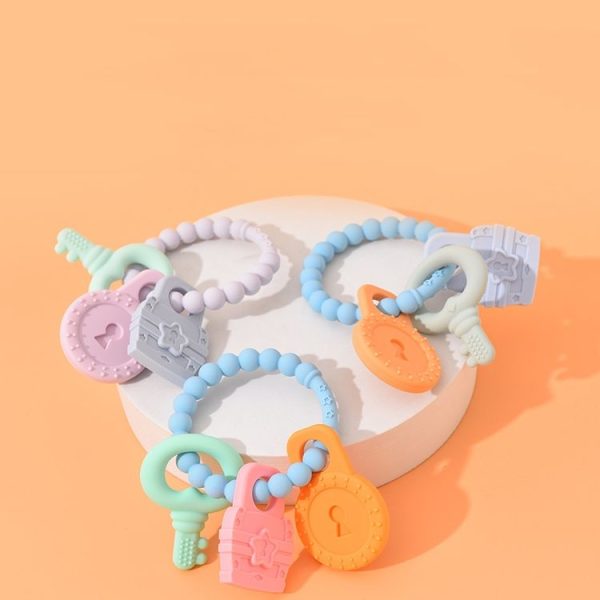 Infant Baby Teether Comfort Anti-eating Hand Bracelet Key Shape Molar Silicone Toy (Light Blue) - Image 2