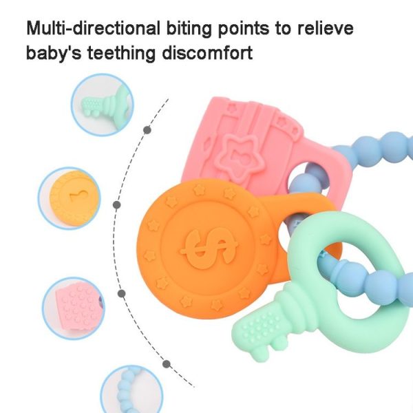 Infant Baby Teether Comfort Anti-eating Hand Bracelet Key Shape Molar Silicone Toy (Light Blue) - Image 4
