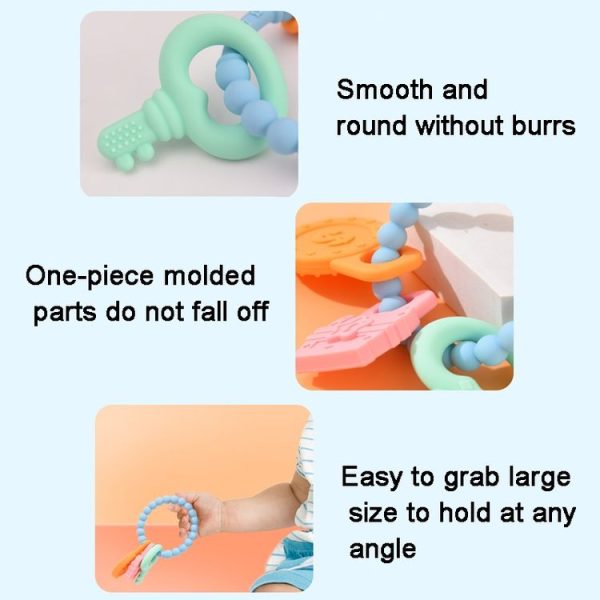 Infant Baby Teether Comfort Anti-eating Hand Bracelet Key Shape Molar Silicone Toy (Light Blue) - Image 6