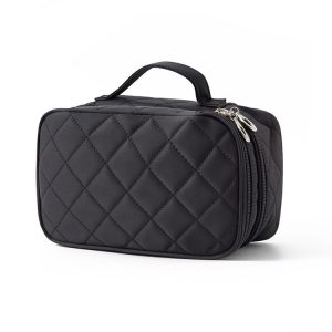 Rhombus Waterproof Cosmetic Bag Toiletries Storage Bag With Mirror (Black)