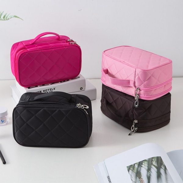 Rhombus Waterproof Cosmetic Bag Toiletries Storage Bag With Mirror (Black) - Image 2