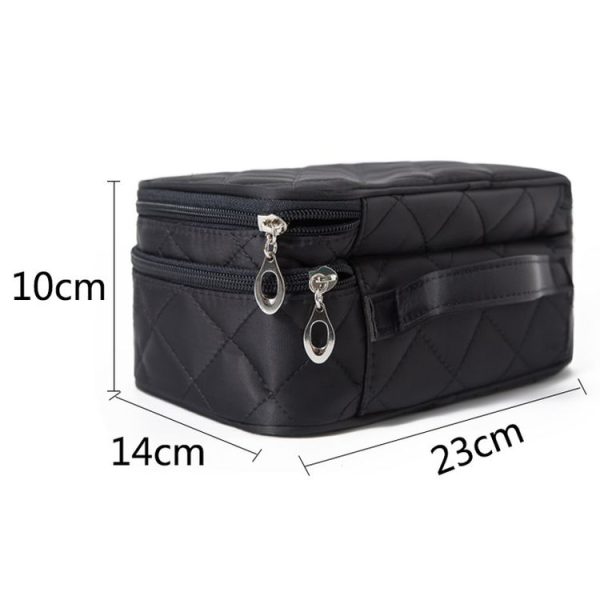 Rhombus Waterproof Cosmetic Bag Toiletries Storage Bag With Mirror (Black) - Image 3