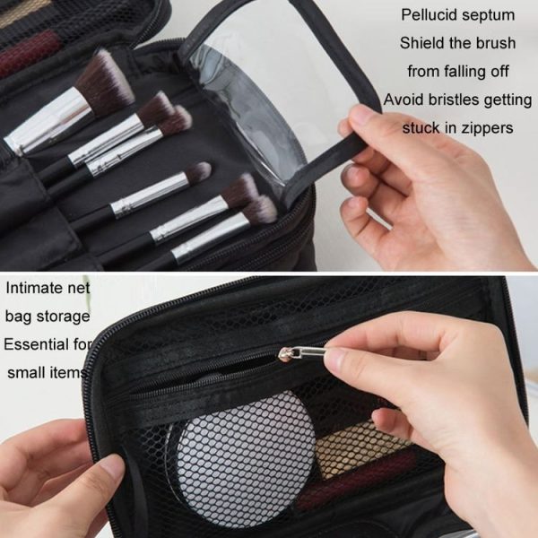 Rhombus Waterproof Cosmetic Bag Toiletries Storage Bag With Mirror (Black) - Image 5