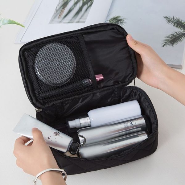Rhombus Waterproof Cosmetic Bag Toiletries Storage Bag With Mirror (Black) - Image 6