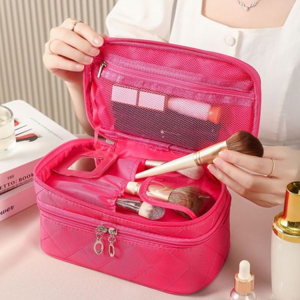 Rhombus Waterproof Cosmetic Bag Toiletries Storage Bag With Mirror (Black) - Image 7