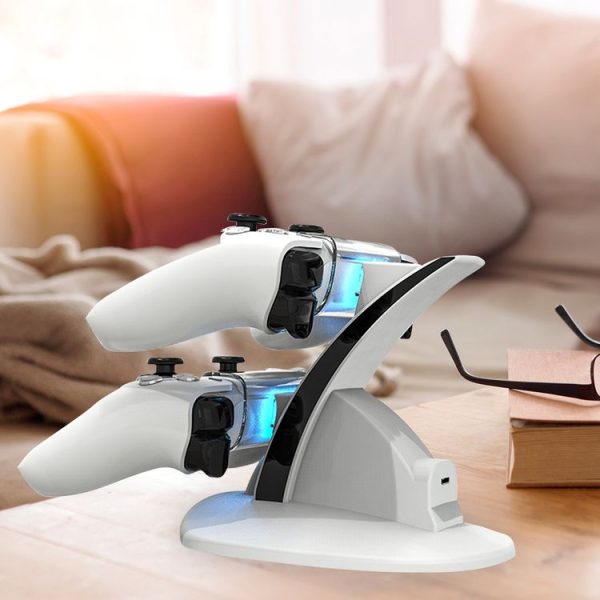 Iplay HBP-253 For PS5 Game Wireless Handle Double Charging Base Placement Bracket (White) - Image 9
