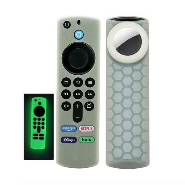 2pcs Remote Control Case For Amazon Fire TV Stick 2021 ALEXA 3rd Gen With Airtag Holder (Luminous Green)