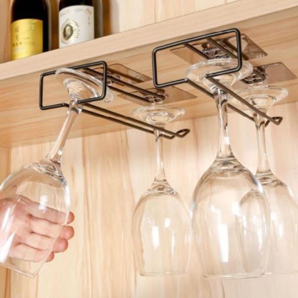 Iron Red Wine Glass Storage Rack Nail Free Upside Down Glass Rack