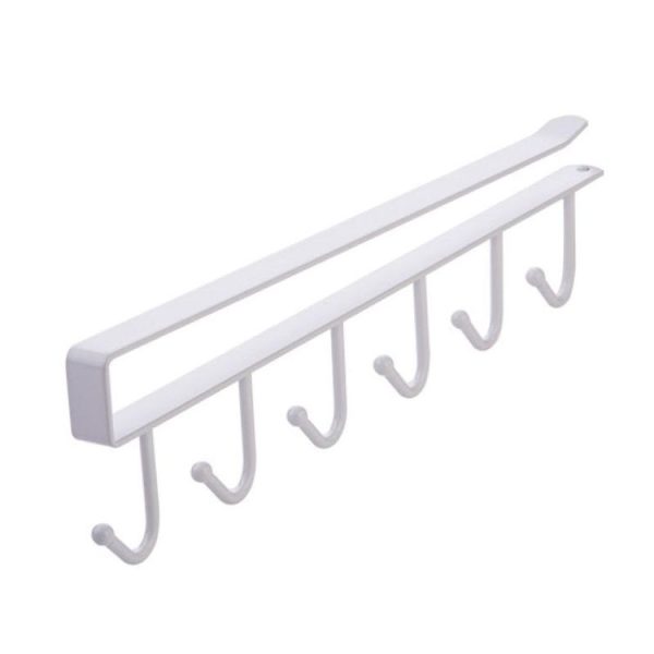 6 Even Iron Hook Hanging Cup Holder Cabinet Storage Hanger (White)