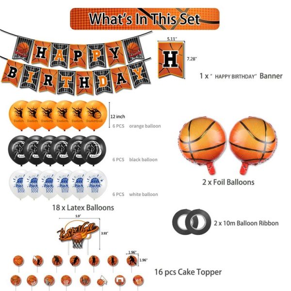 Basketball Theme Party Set Flag + Balloon + Cake Insert Set - Image 2
