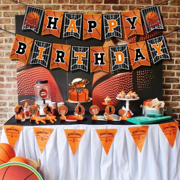 Basketball Theme Party Set Flag + Balloon + Cake Insert Set - Image 7