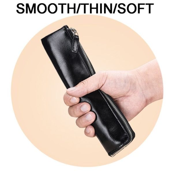 Men Long Wallet Soft Leather Zipper Mini Phone Bag Clutch Bag (Black) - Image 6