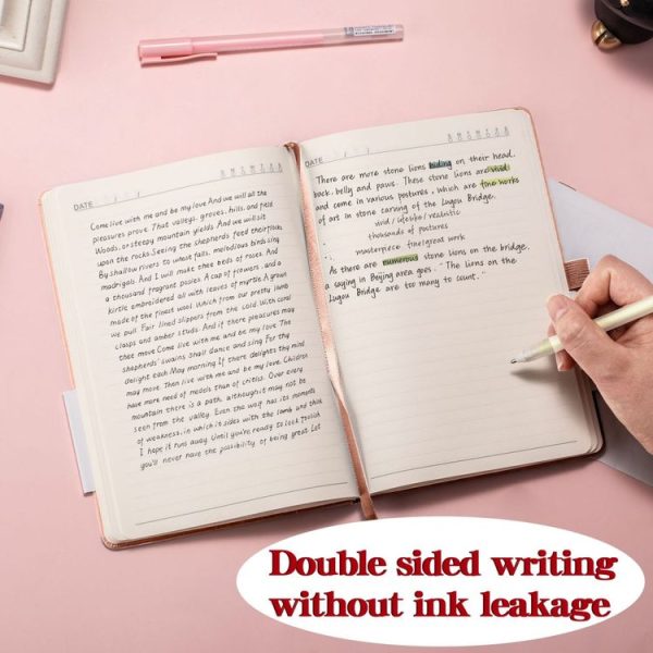 A6 PU Leather Notebook Business Notepad 96 Sheets Inner Pages (Pink) - Image 5