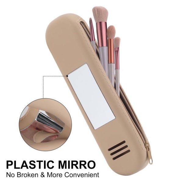 Travel Makeup Brush Holder Silicone Cosmetic Brush Organizer Bag Storage Box With Lanyard (Pink) - Image 4