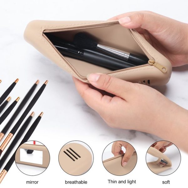 Travel Makeup Brush Holder Silicone Cosmetic Brush Organizer Bag Storage Box With Lanyard (Pink) - Image 5