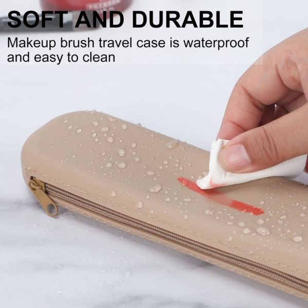 Travel Makeup Brush Holder Silicone Cosmetic Brush Organizer Bag Storage Box With Lanyard (Pink) - Image 6