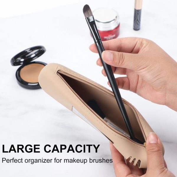 Travel Makeup Brush Holder Silicone Cosmetic Brush Organizer Bag Storage Box With Lanyard (Pink) - Image 7
