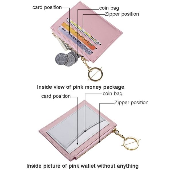 Women PU Leather Small Wallet Short Ultra-thin Color Contrast Splicing Card Holder (Black) - Image 5