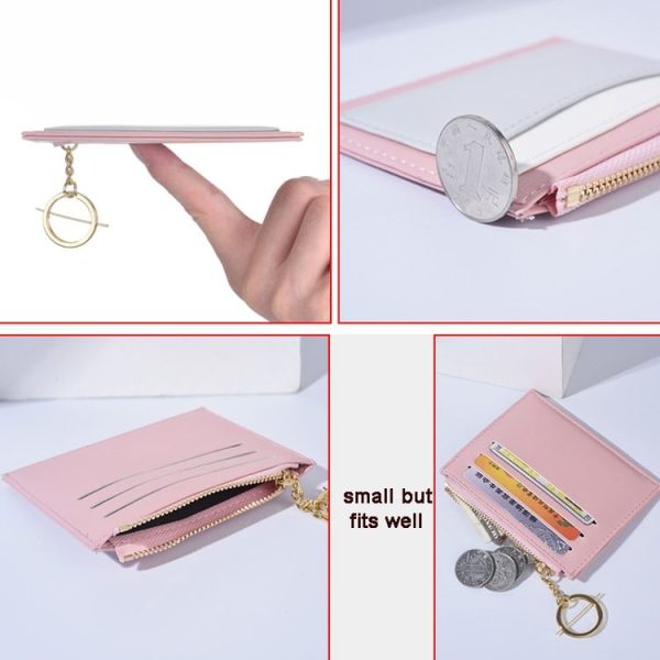 Women PU Leather Small Wallet Short Ultra-thin Color Contrast Splicing Card Holder (Black) - Image 6