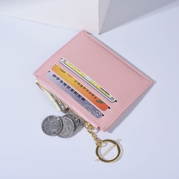 Women PU Leather Small Wallet Short Ultra-thin Color Contrast Splicing Card Holder (Black) - Image 7