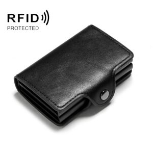 Automatic Pop-up Card Holder Metal Card Box RFID Credit Card Bank Card Box Wallet (Black)